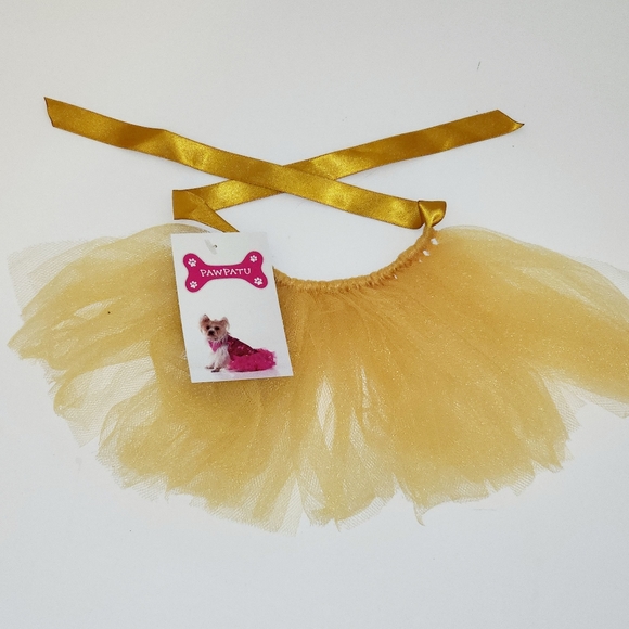 NEW PawPatu Tie-on Dog / Cat Tutu Made in the USA - Gold - XS Extra Small 4 - 7" - Picture 2 of 6